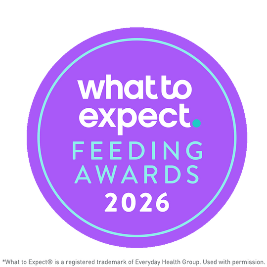 A purple circular badge on a black background reading 'what to expect. FEEDING AWARDS 2026' in white and light blue text, with a small footer note about the brand at the bottom.