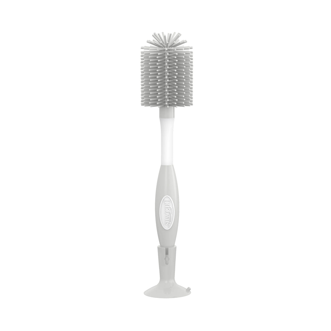 Gray Dr. Brown's soft-touch bottle brush with bristle head on a white background