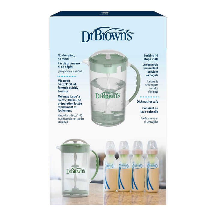 Dr. Brown's packaging with a measuring cup and baby bottles on it
