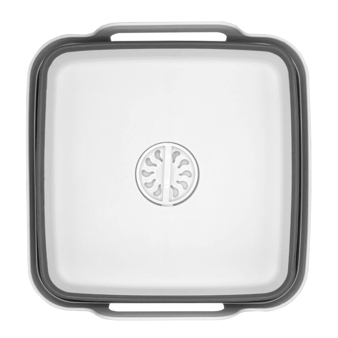 A square collapsible sink with rounded corners and integrated handles, shown from a top-down view on a white background.
