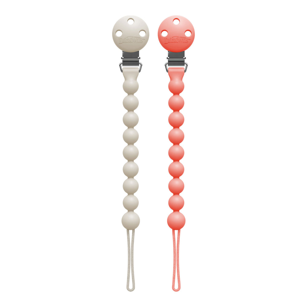 Pink and ecru silicone pacifier clips