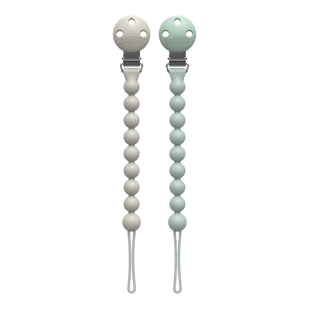 Green and gray silicone pacifier clips