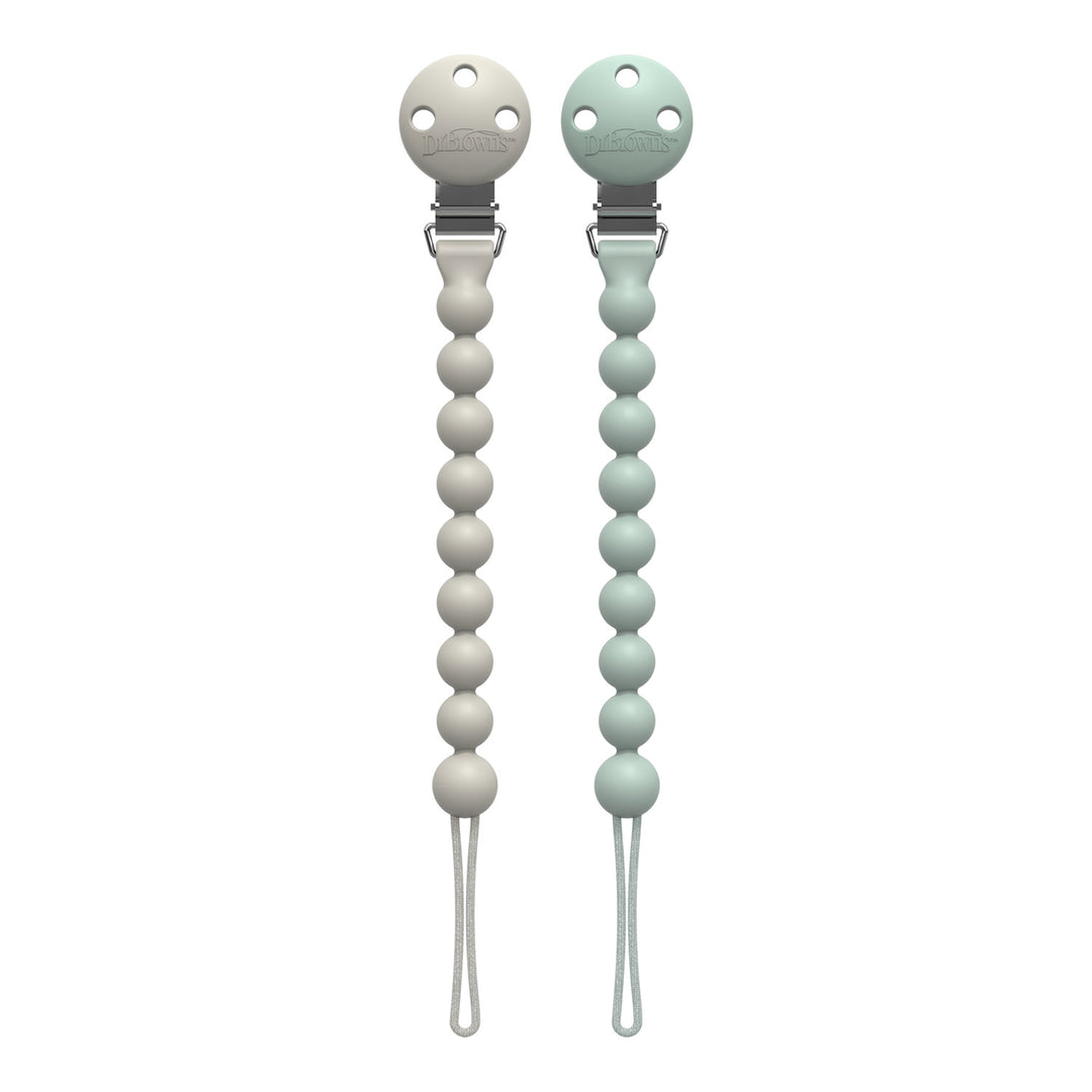 Green and gray silicone pacifier clips