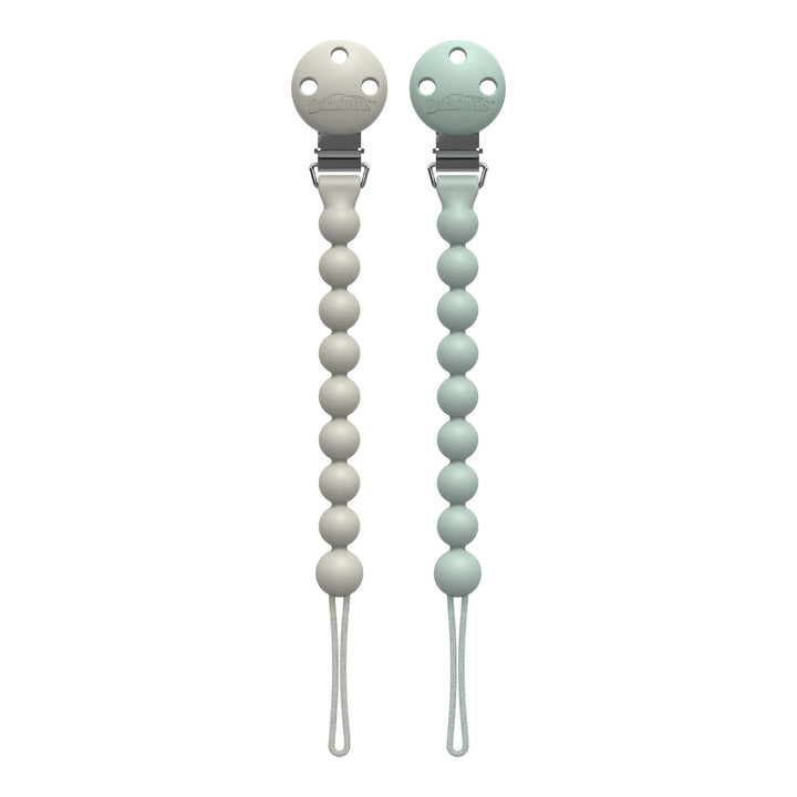 Green and gray silicone pacifier clips