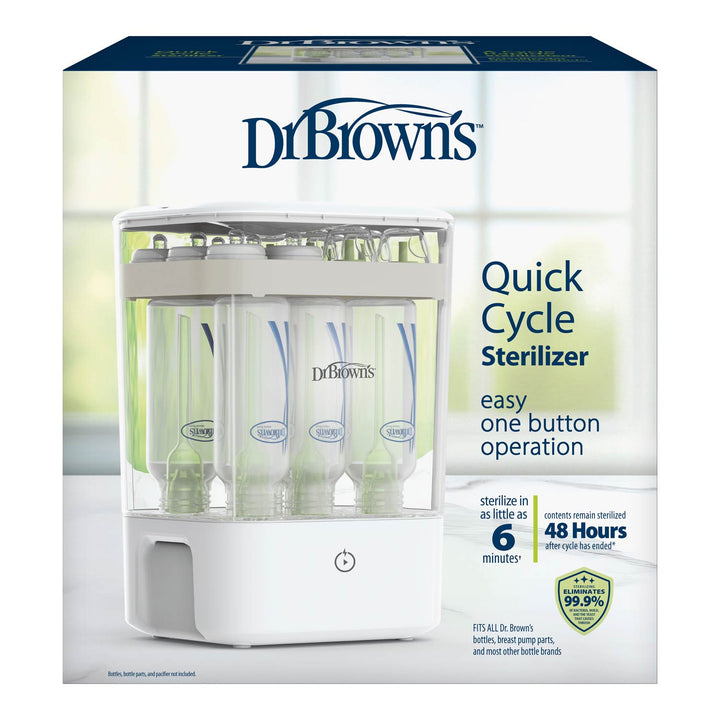 Dr. Brown's Quick Cycle Sterilizer box, showing the white and clear sterilizer device pictured on the front of the retail packaging.