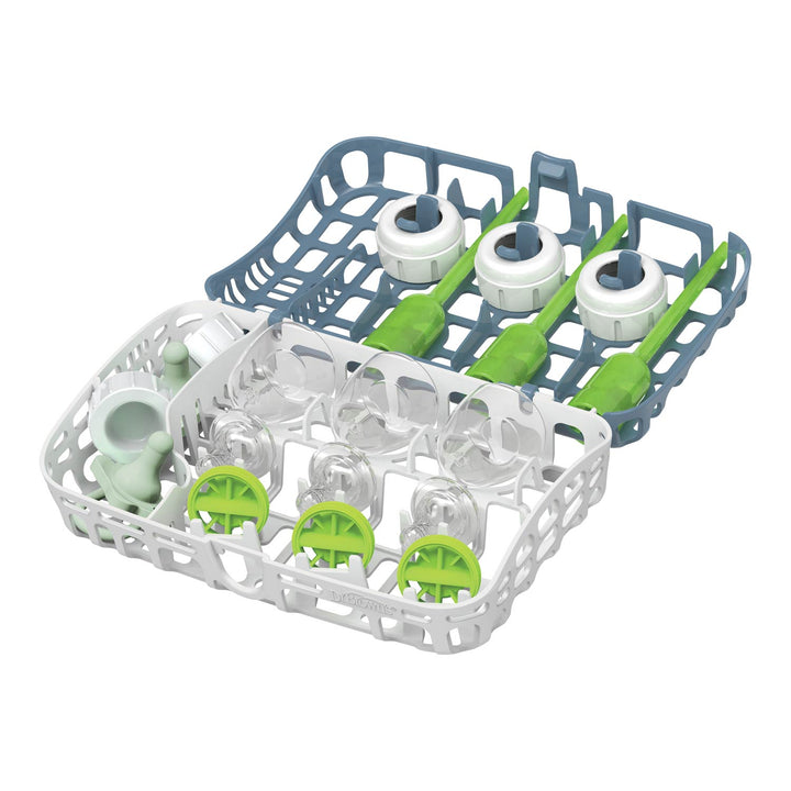 Dr. Brown’s™ Options+™ Dishwasher Basket for Narrow Baby Bottle Parts keeps nipples, caps, and accessories organized on two levels for easy cleaning.