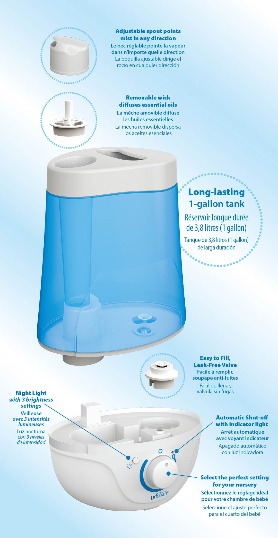 Humidifier with features listed