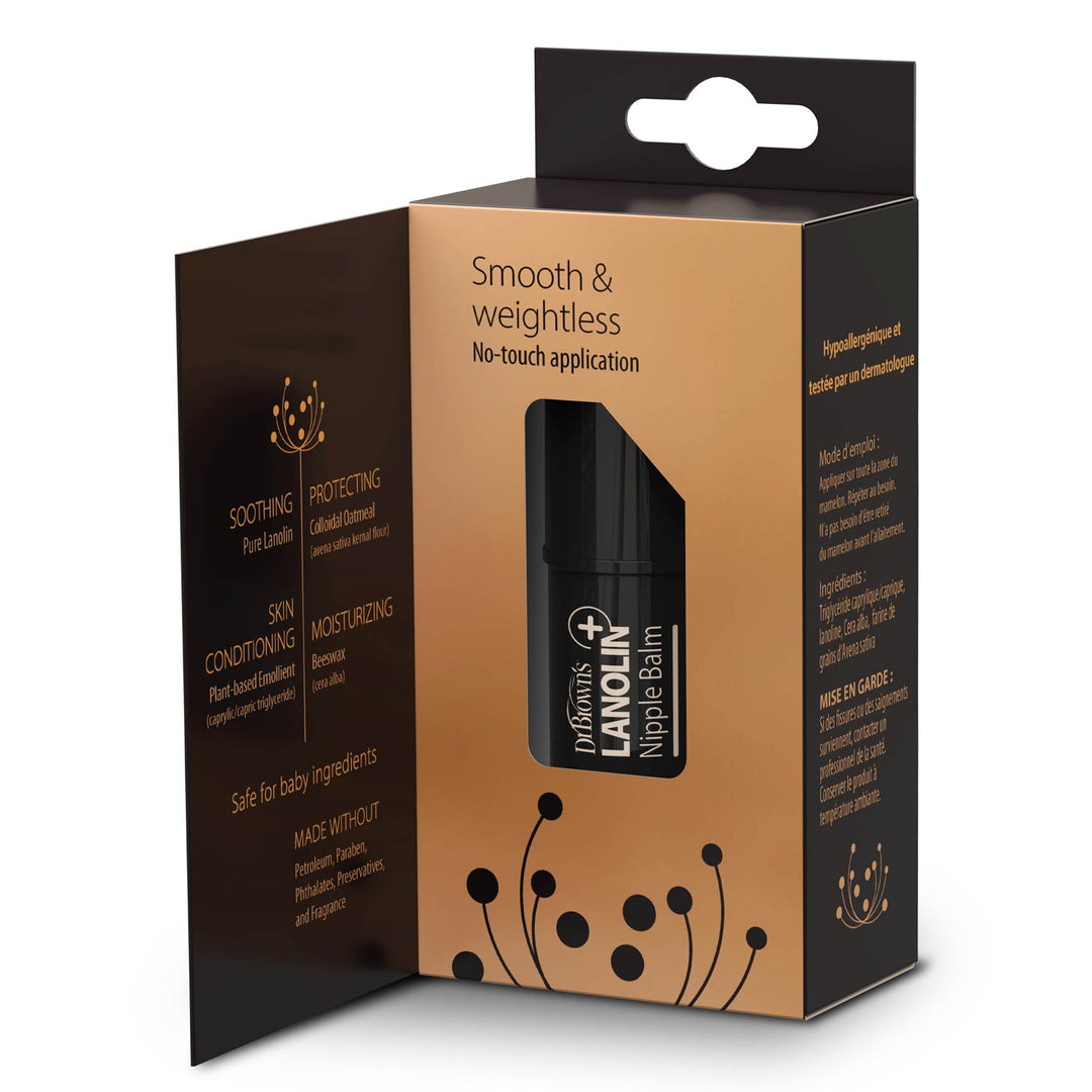 Lanolin Nipple Balm packaging with brown and black design