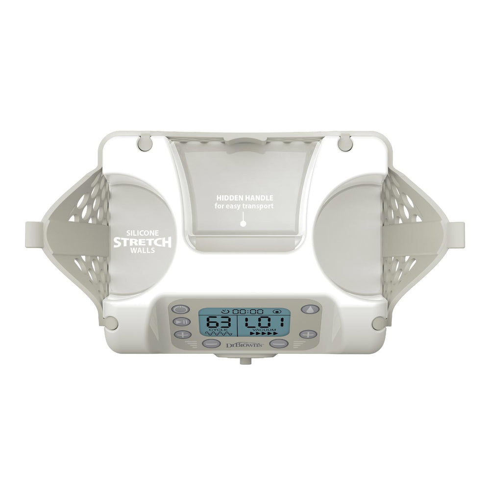 Top view of a white digital baby scale displaying "6.31 lb," featuring silicone stretch walls, side compartments, and a hidden handle—perfect for use with Dr. Brown's Customflow Double Electric Quiet Breast Pump during lactation mode.