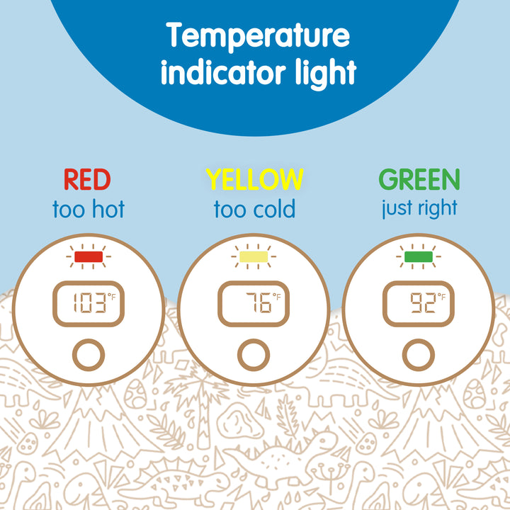 Temperature indicator light with color-coded temperatures on a blue background