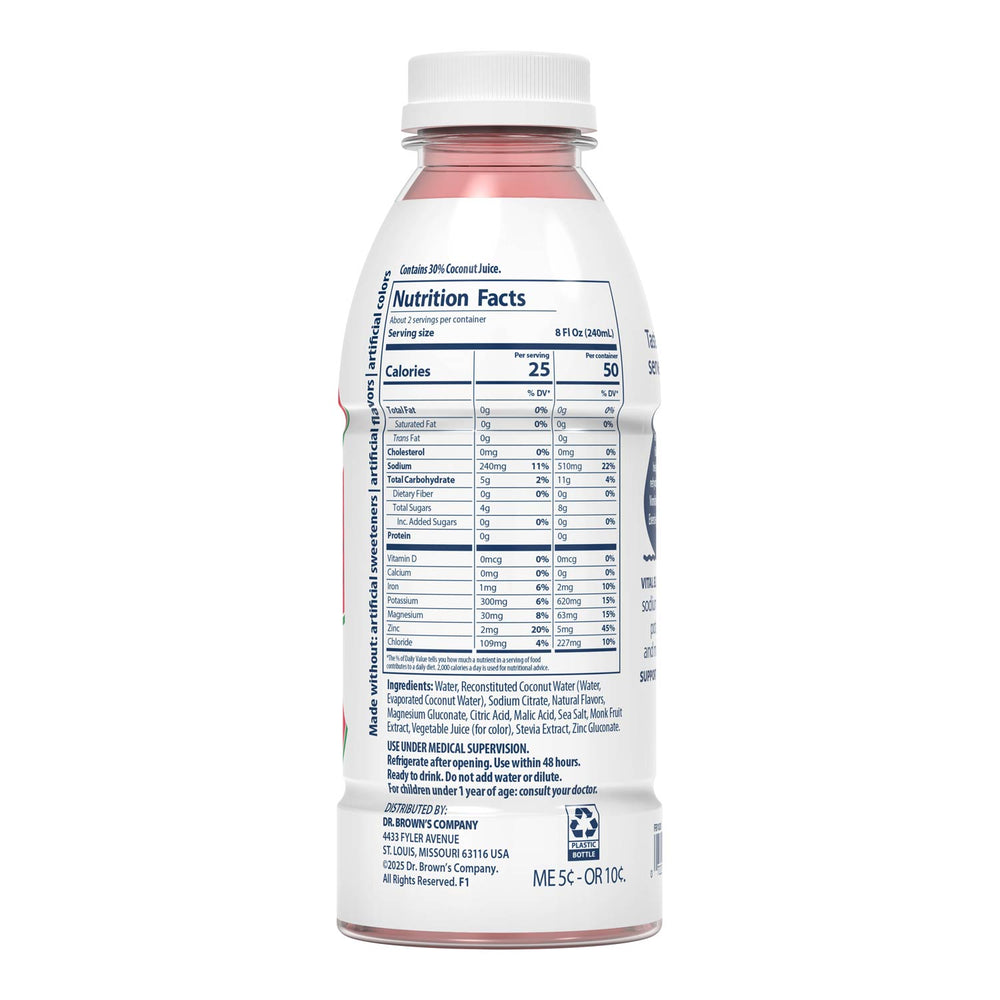 Nutrition facts on a bottle for Dr. Brown's Watermelon Electrolyte Solution