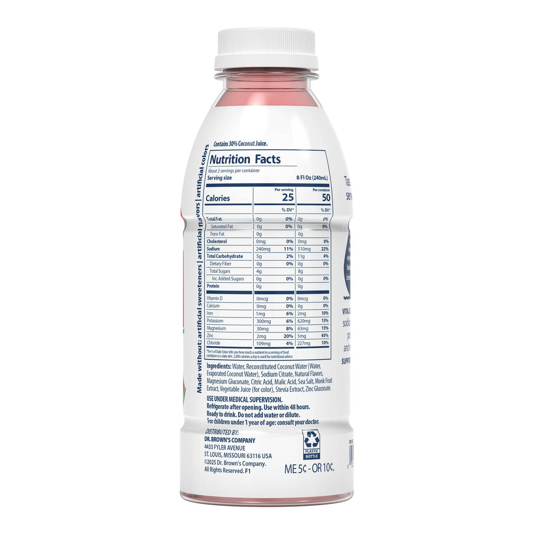 Nutrition facts on a bottle for Dr. Brown's Watermelon Electrolyte Solution