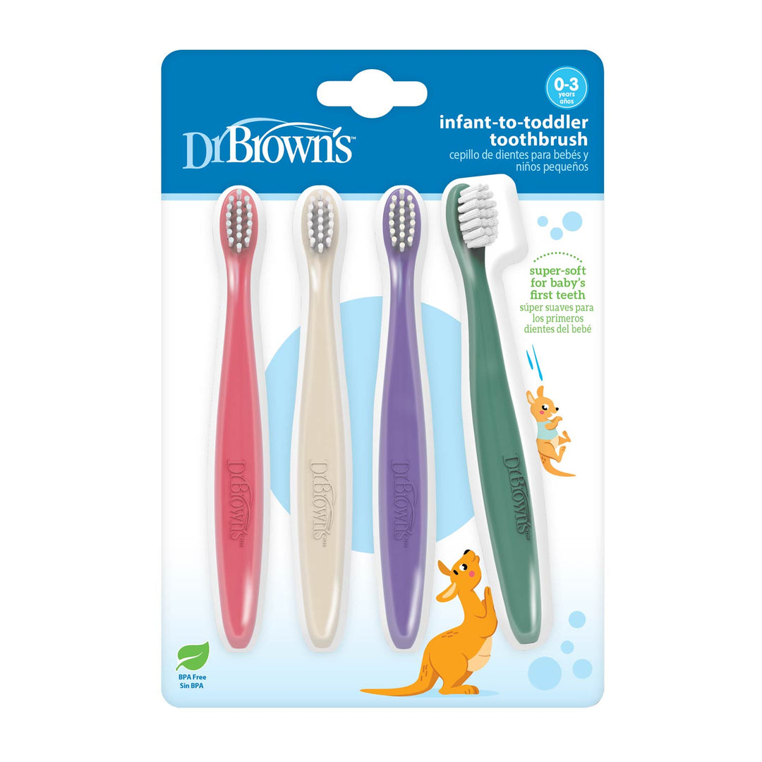 Dr. Brown's Infant-to-Toddler Toothbrushes, Packaged - Pink, Cream, Purple, Green