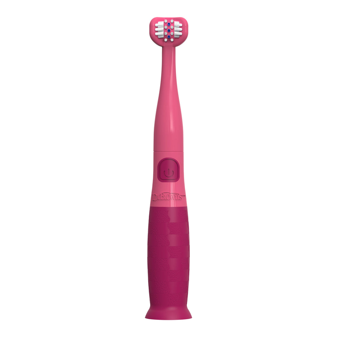 A pink electric toothbrush with a dual-tone design, featuring a lighter pink upper handle and a darker magenta-pink lower grip, shown against a plain white background.