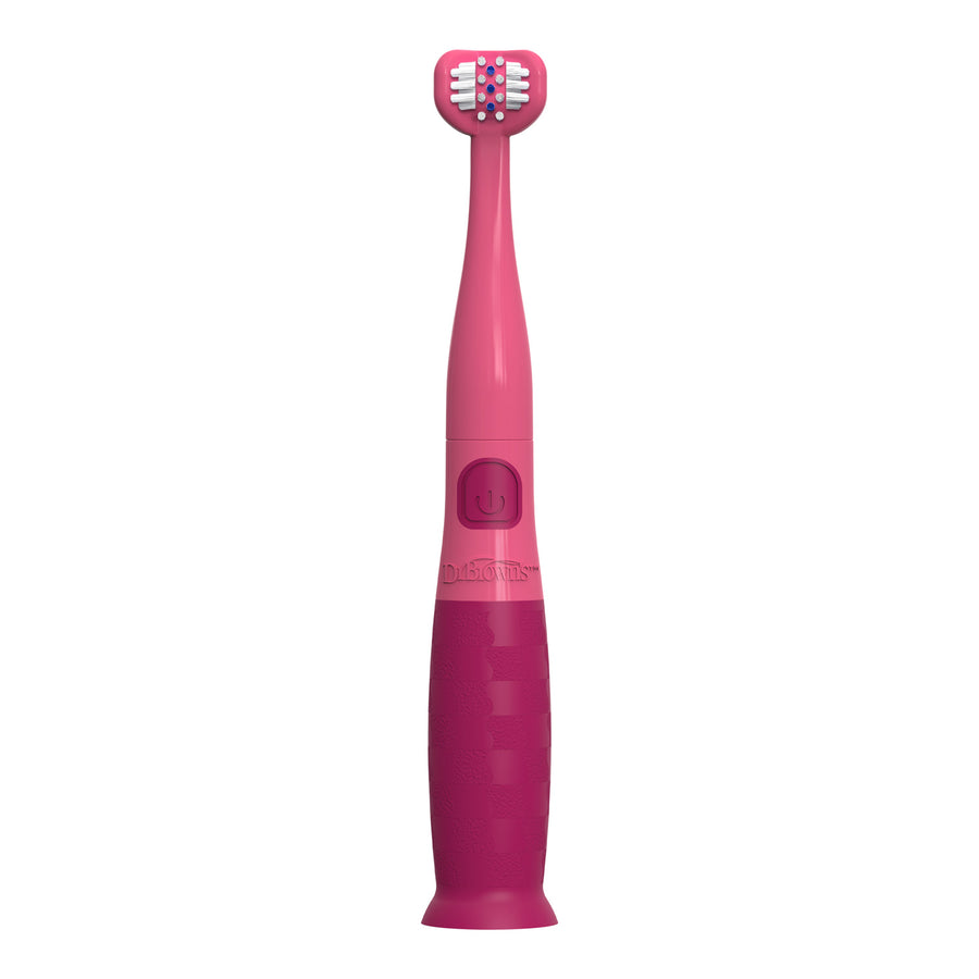 A pink electric toothbrush with a dual-tone design, featuring a lighter pink upper handle and a darker magenta-pink lower grip, shown against a plain white background.