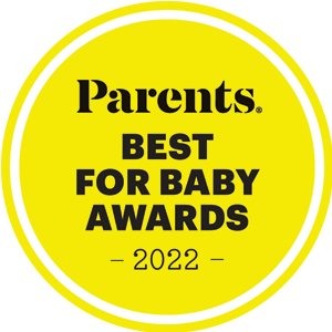 A yellow circular badge with black text reads "Parents Best for Baby Awards 2022.