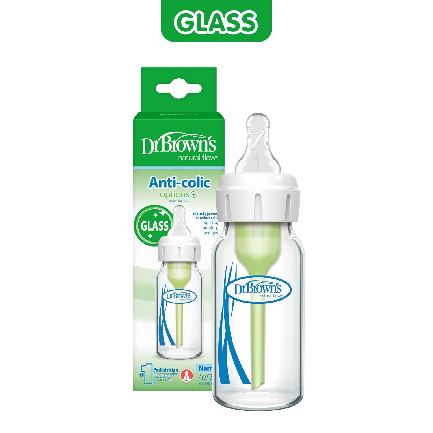 Dr. Brown's Natural Flow® Anti-Colic Options+™ Glass Narrow Baby Bottl