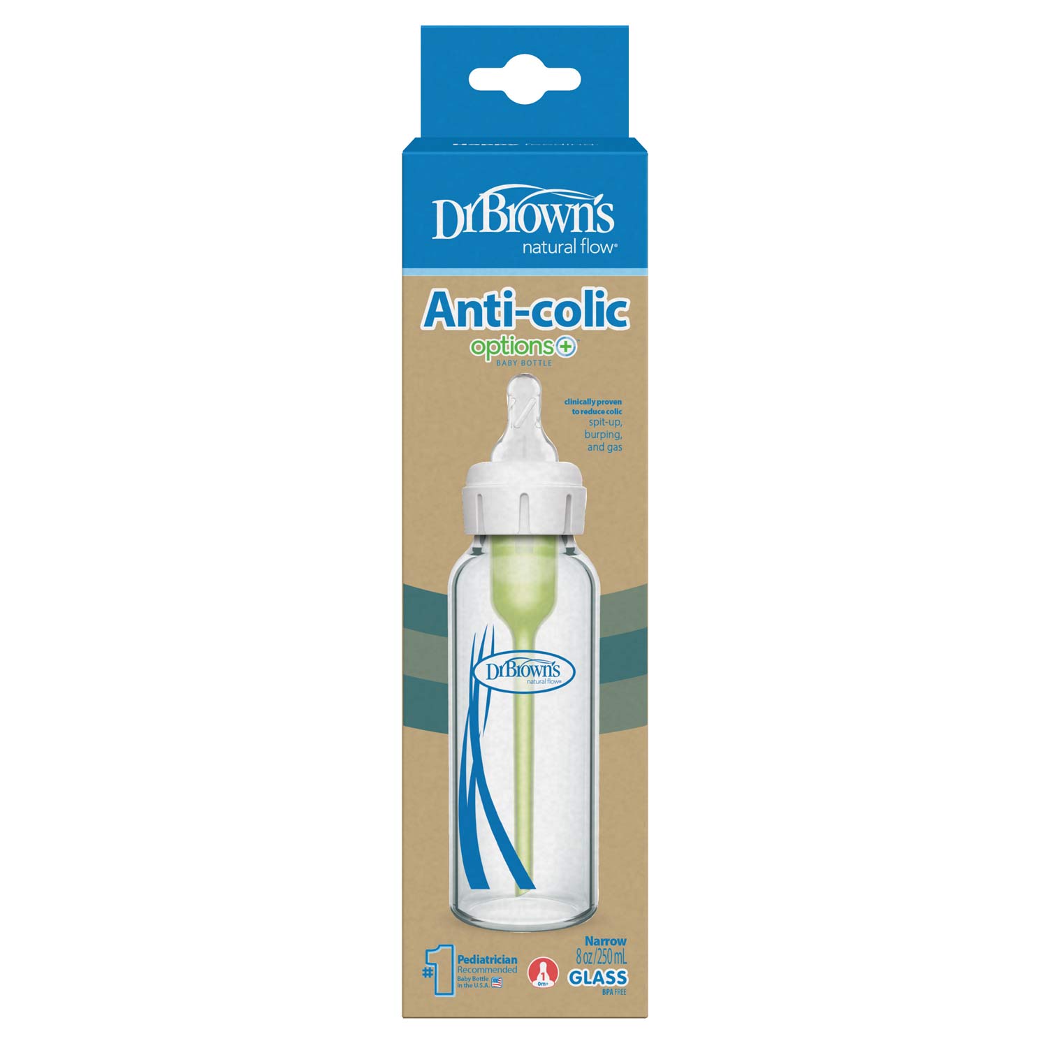 Brown's Natural Flow Anti-Colic Options+ Narrow Glass Baby Bottle,