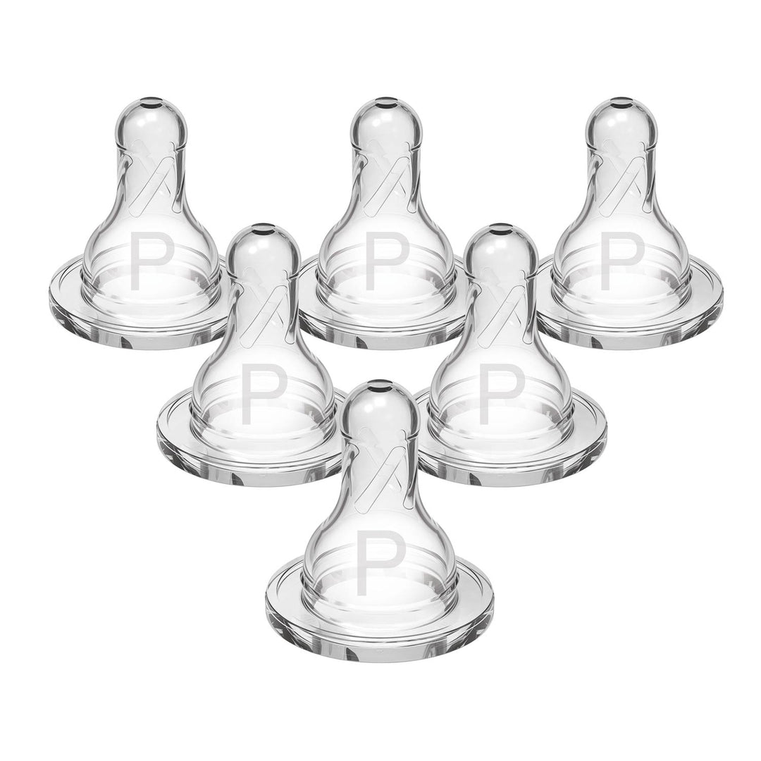 Set of six clear baby bottle nipples
