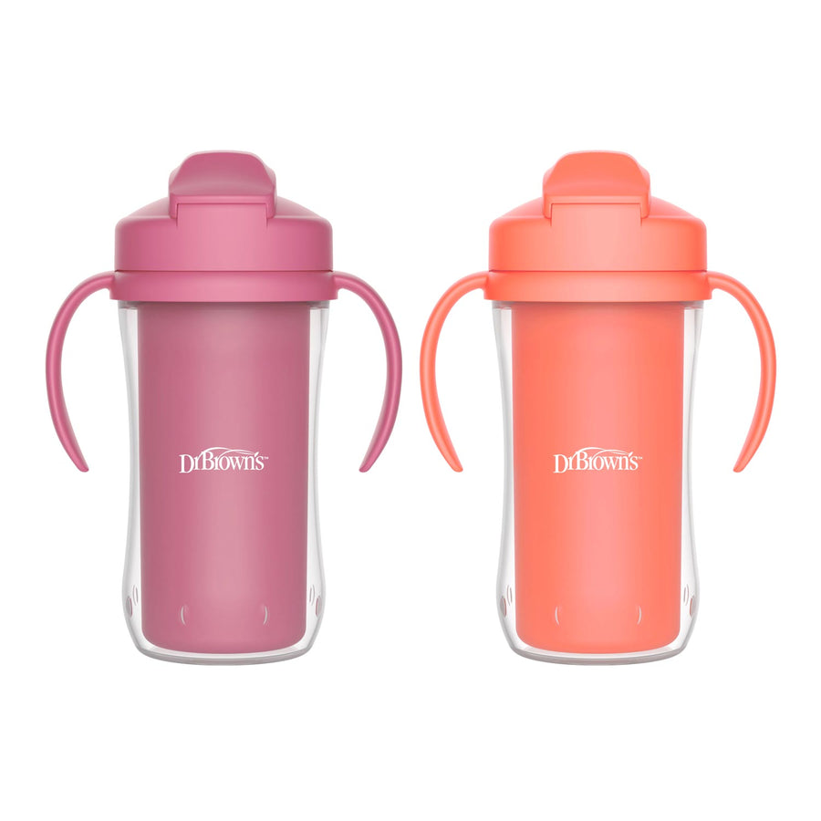 Dr. Brown's 10oz Insulated Straw Cups, Orange and Maroon