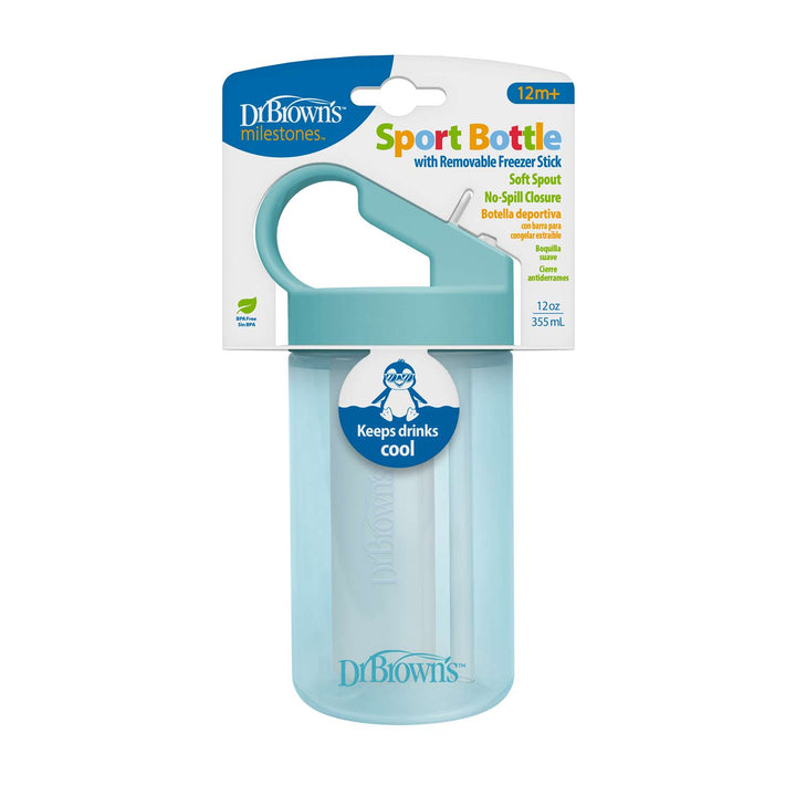 Blue Dr. Brown's Sports Bottle with a chiller insert