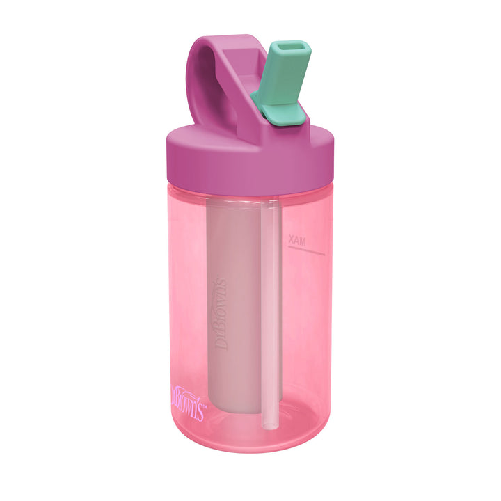 Pink Dr. Brown's Sports Bottle with a chiller insert, opened