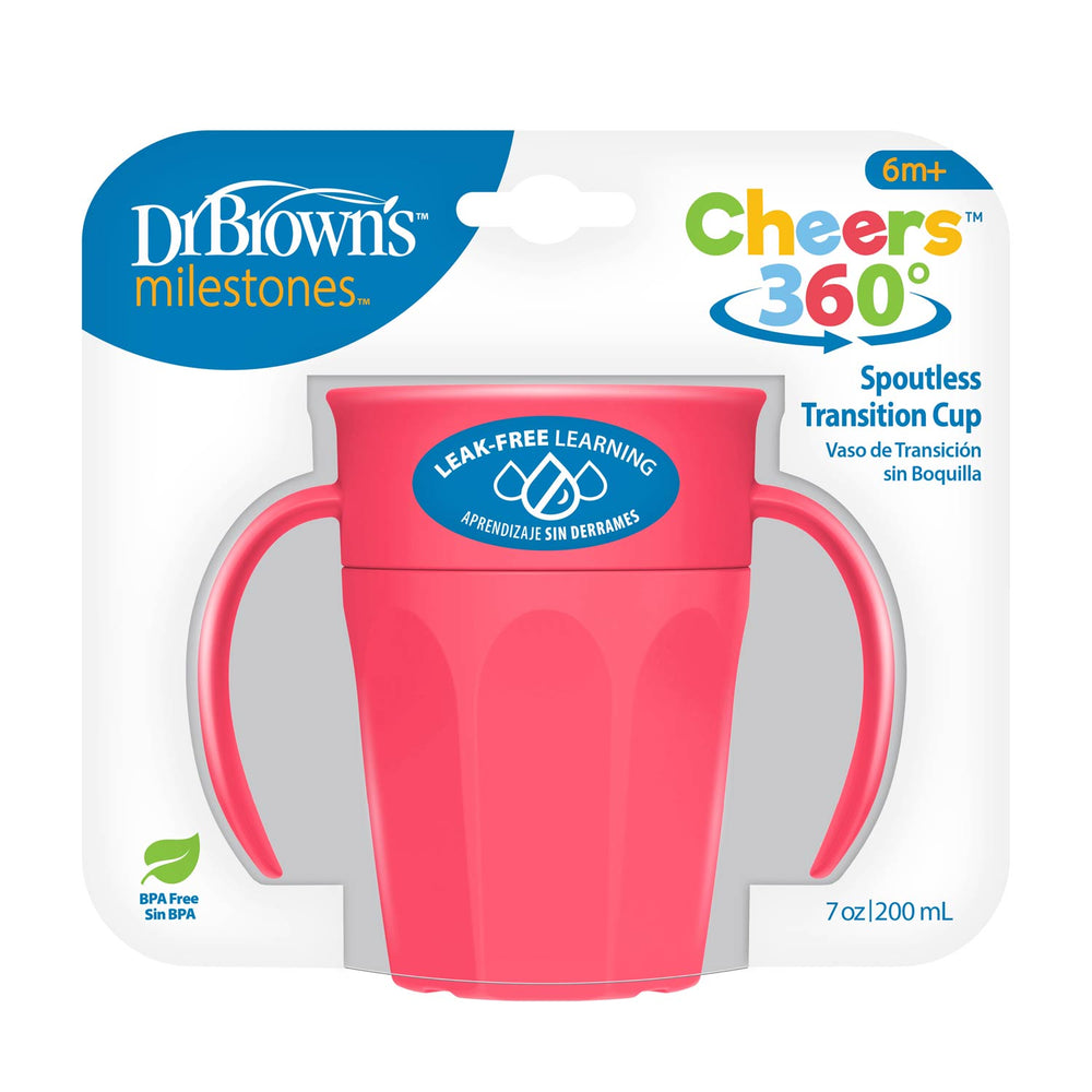 Pink transition cup packaging with Dr. Brown's branding