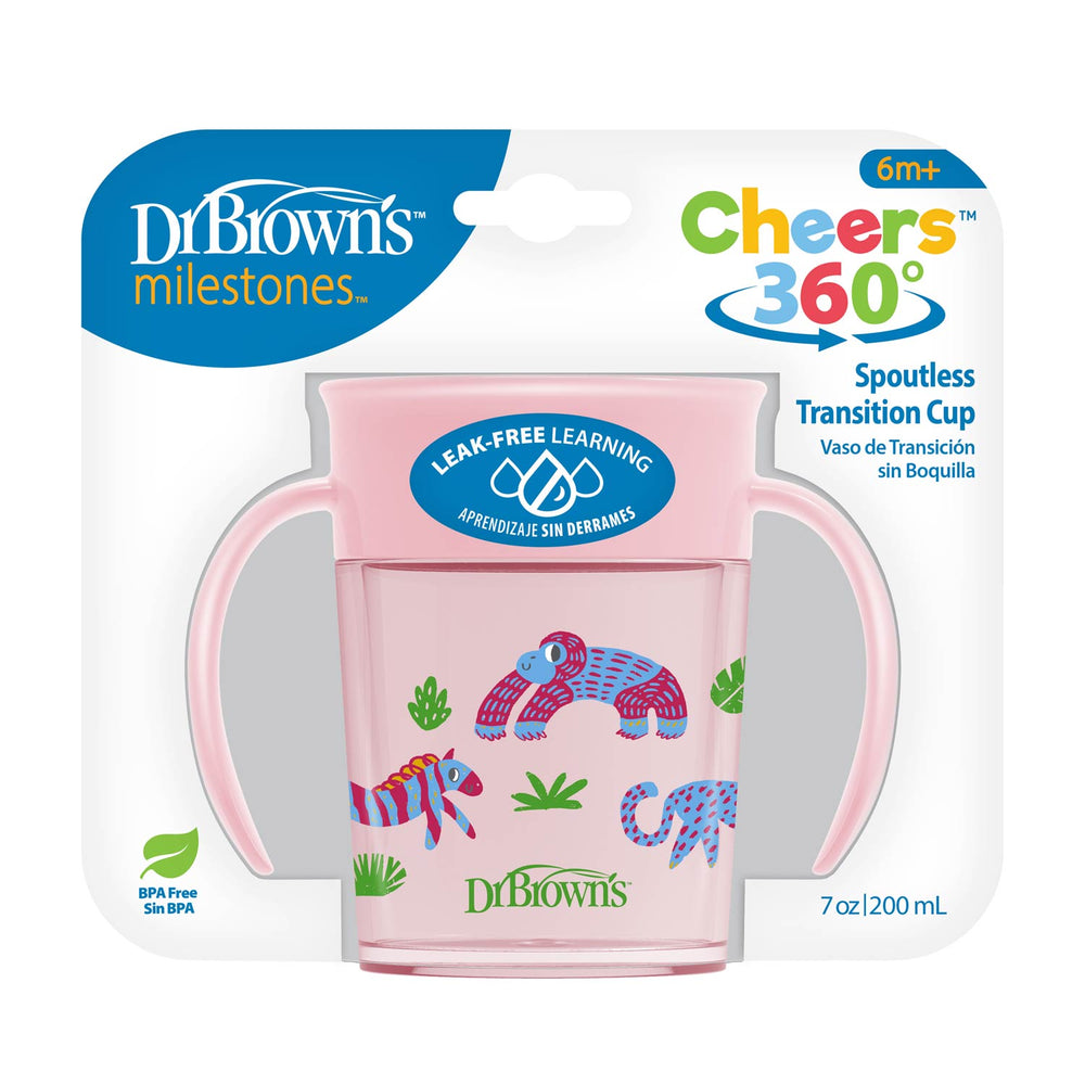 Pink Dr. Brown's transition cup with animal design, packaged