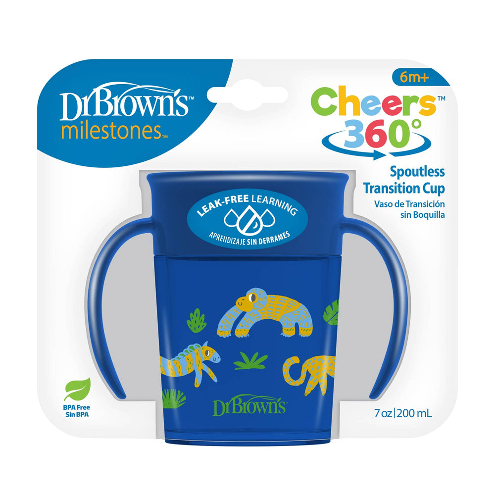 Blue Dr. Brown's transition cup with animal design, packaged