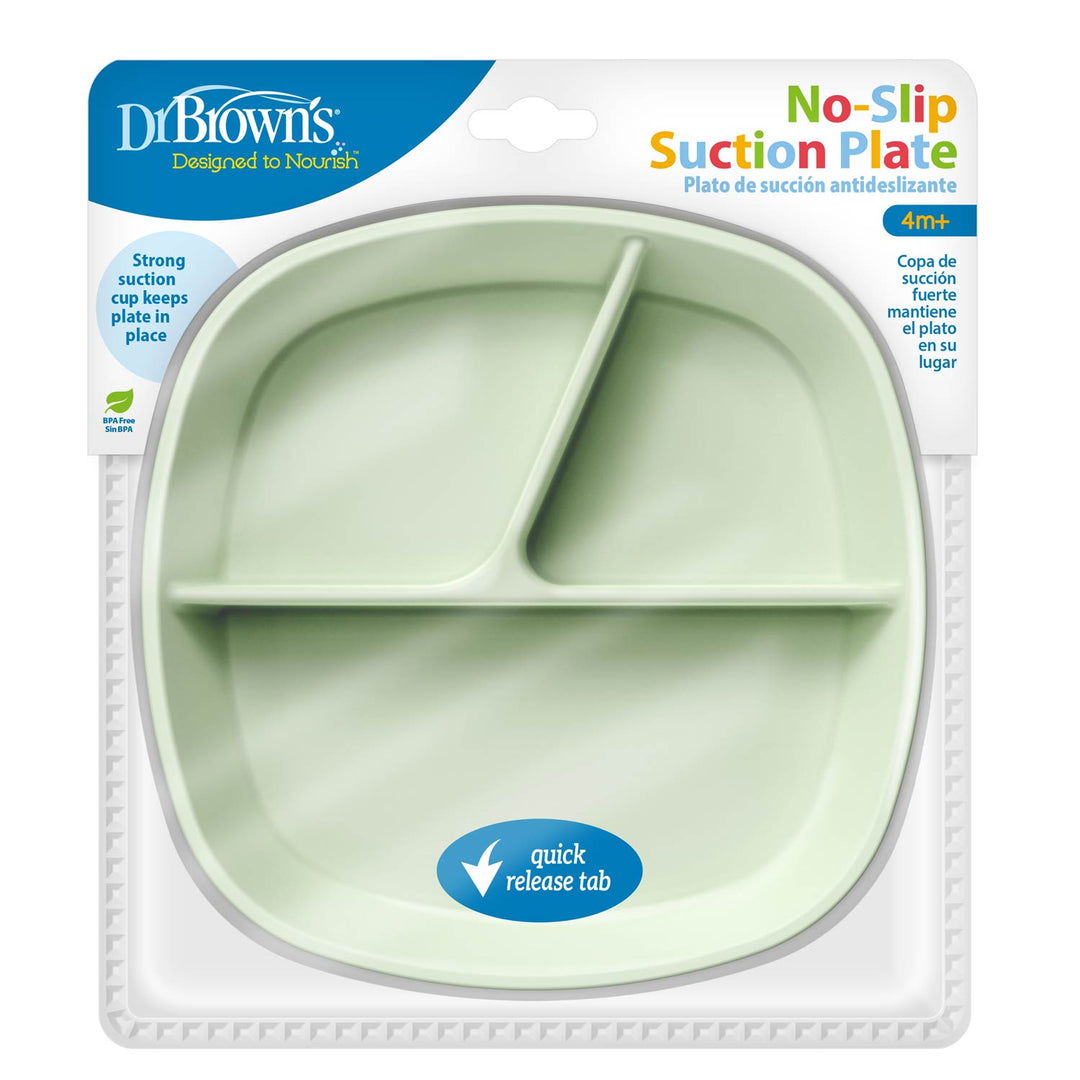 Dr. Brown's No-Slip Divided Suction Plate in a mint color, packaged in its original retail blister pack
