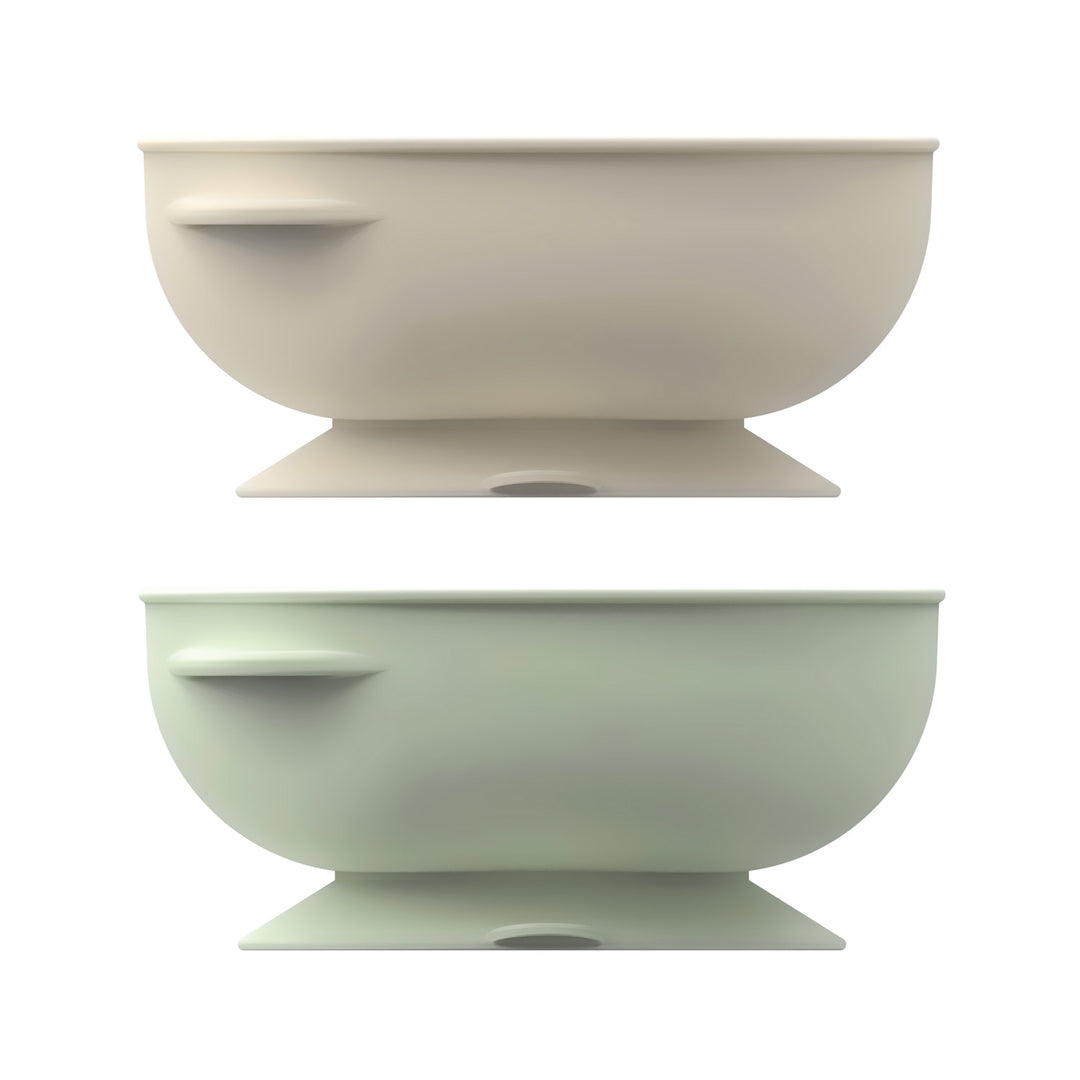 Dr. Brown's Ecru and Mint colored No Slip Suction Bowls