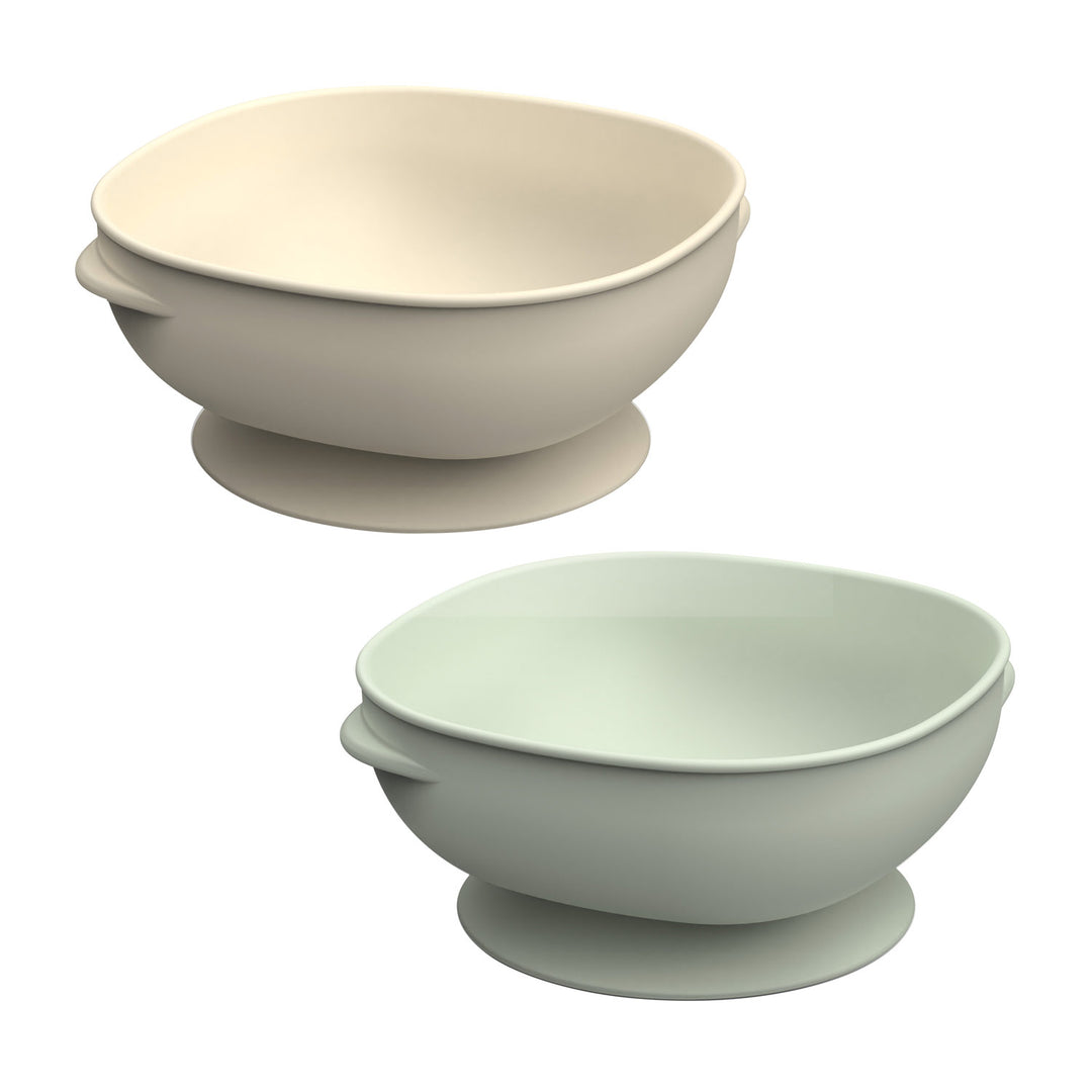 Dr. Brown's Ecru and Mint colored No Slip Suction Bowls