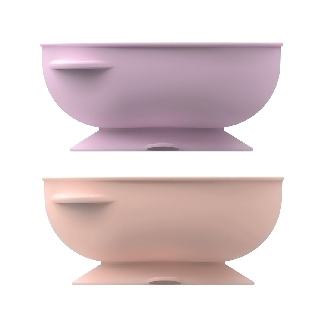 Dr. Brown's Pink and Lilac colored No Slip Suction Bowls