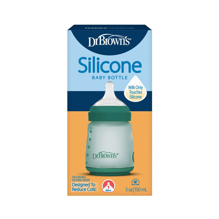 Dr. Brown's green silicone wide-neck baby bottle packaging