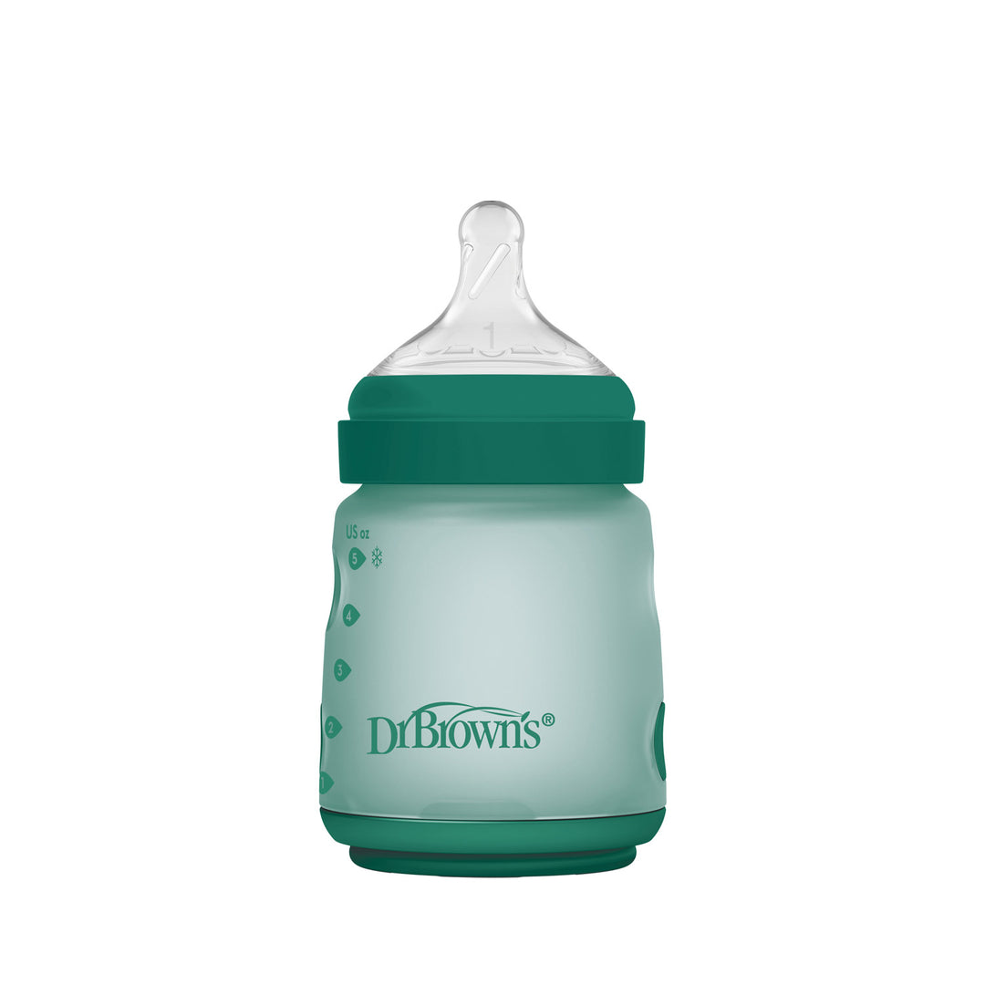 Dr. Brown's green silicone wide-neck baby bottle