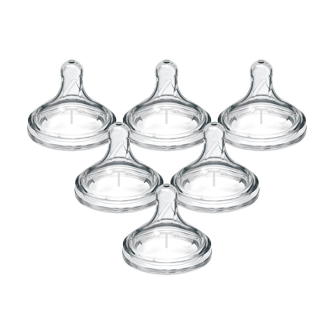 Set of six clear baby bottle Level T silicone nipples