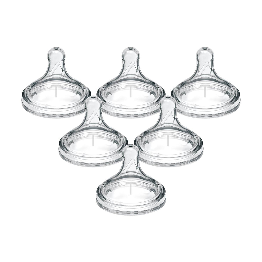 Set of six clear baby bottle Level T silicone nipples