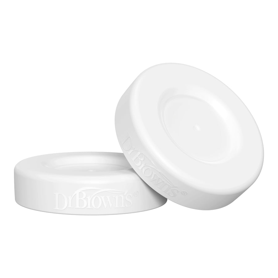 Two storage travel caps for silicone wide neck bottles