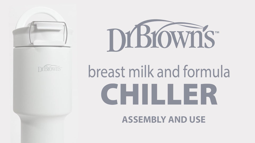 Dr Brown's breast milk and formula chiller with assembly and use instructions on a white background