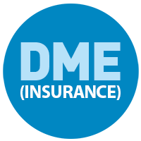 A blue circle with the text "DME (Insurance)" in white capital letters.