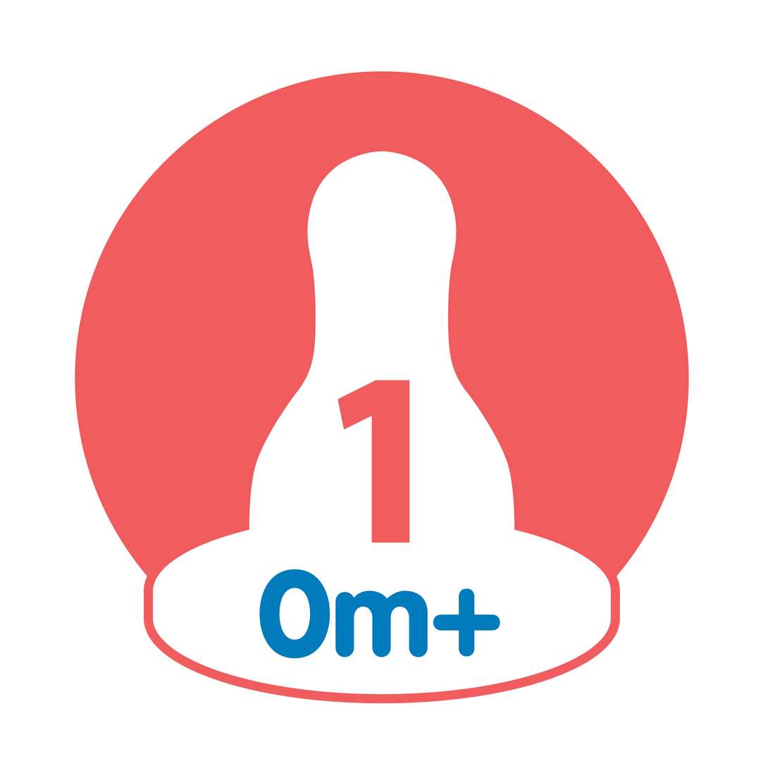 A red circular icon showcases a white silhouette of a silicone nipple. In the center, the number "1" is prominently displayed, with "0m+" in blue underneath to indicate that it is suitable for babies from 0 months onward. Inspired by Dr. Brown's design, the Dr. Brown’s Natural Flow® Narrow Baby Bottle Silicone Nipple promotes an anti-colic experience for infants.