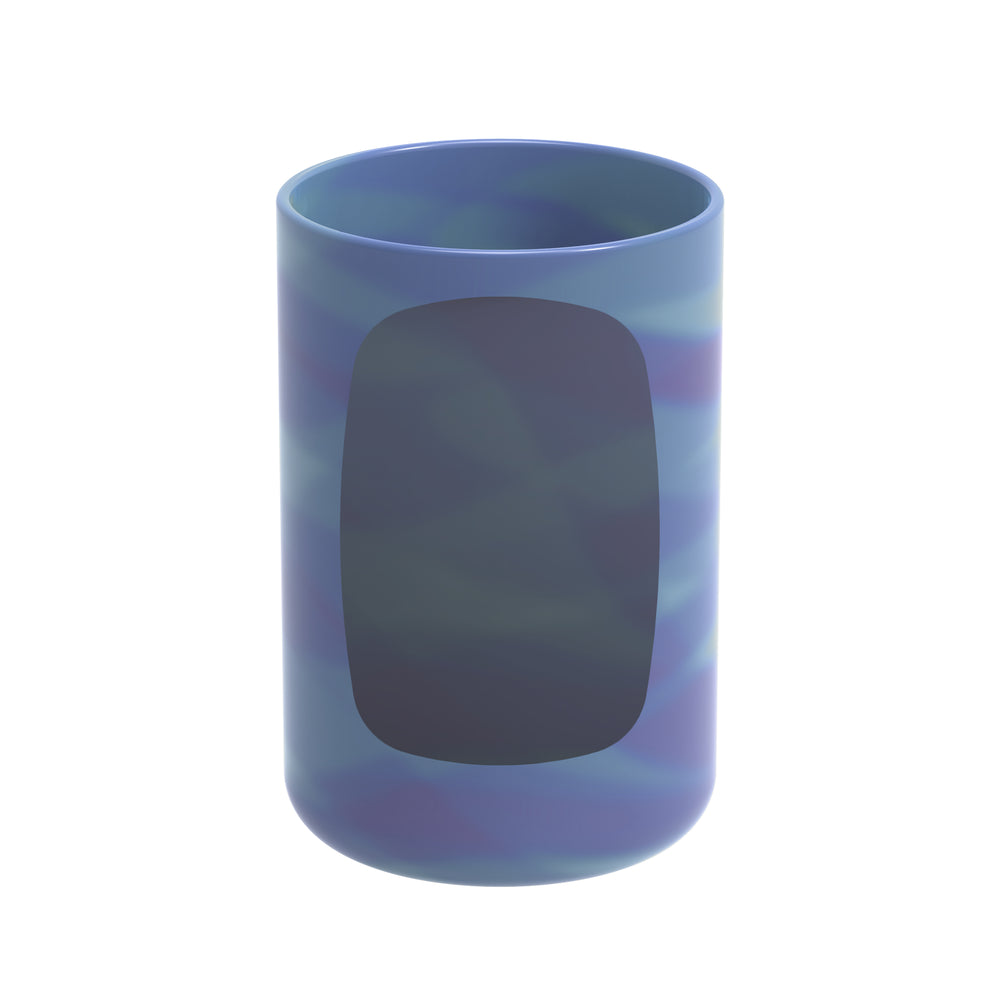 A blue cylindrical ceramic vase with a prominent dark oval pattern in the center, reminiscent of the sleek design of Dr. Brown’s Natural Flow® Options+™ Narrow Glass Bottle Silicone Sleeves. Its glossy finish and subtle gradient tones mirror the elegance found in high-quality products from Dr. Brown's.