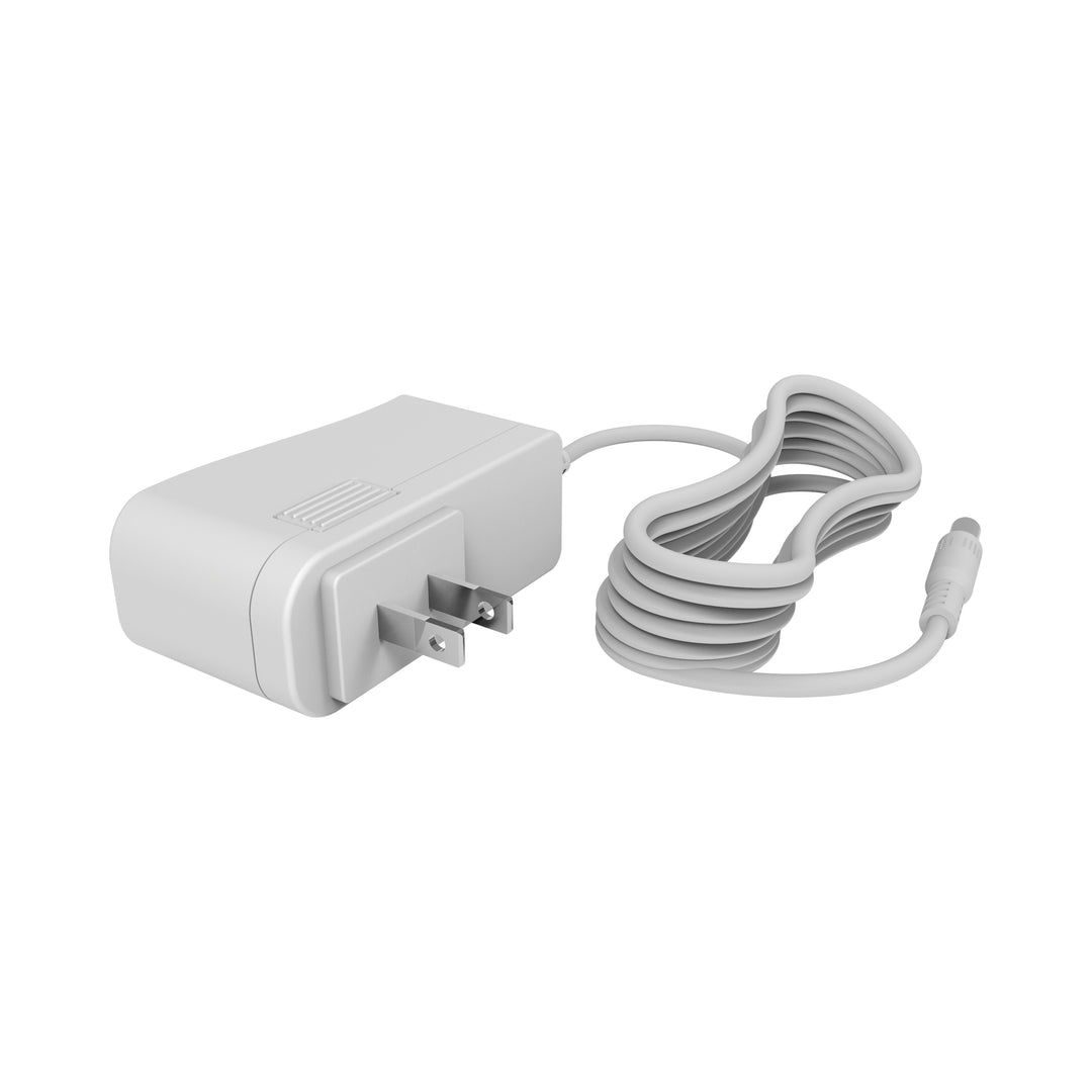 Dr. Brown's Power Adapter for Dr. Brown's Customflow™ Double Electric Breast Pump comes in white and features a plug on one end with a long, 6ft coiled cable on the other, making it ideal for use with electronic devices like Dr. Brown's breast pumps. Its compact design fits well into wall outlets to provide seamless operation without cluttering your space.