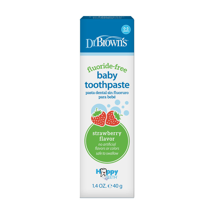 Dr. Brown’s Fluoride-Free Baby Toothpaste in the strawberry flavor promotes dental hygiene and clean teeth for your child. It's safe to swallow and free of artificial flavors or colors. The 1.4 oz (40 g) packaging features delightful strawberry illustrations.