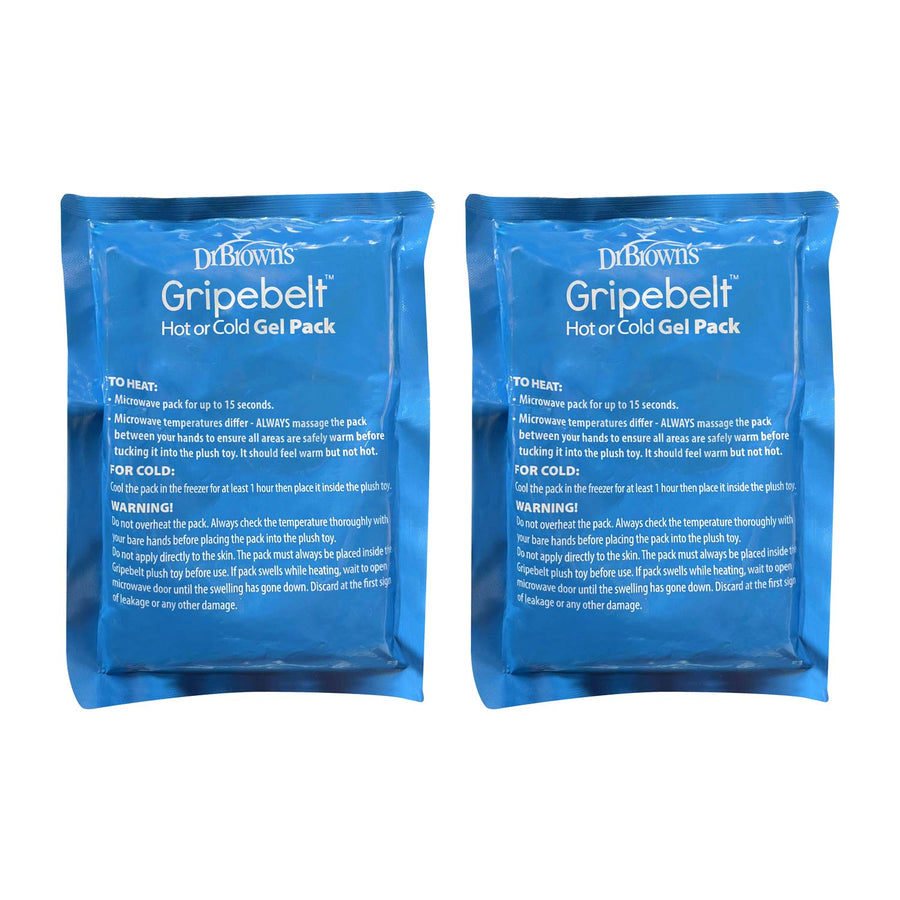 The Dr. Brown’s™ Gripebelt™ Replacement Gel Pack 2-Pack from Dr. Brown's provides hot or cold therapy with microwave heating and freezer cooling instructions and a warning label on each blue pack, plus extras for convenience.