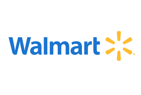 Walmart logo featuring the company name in blue text with a yellow sunburst design on the right.