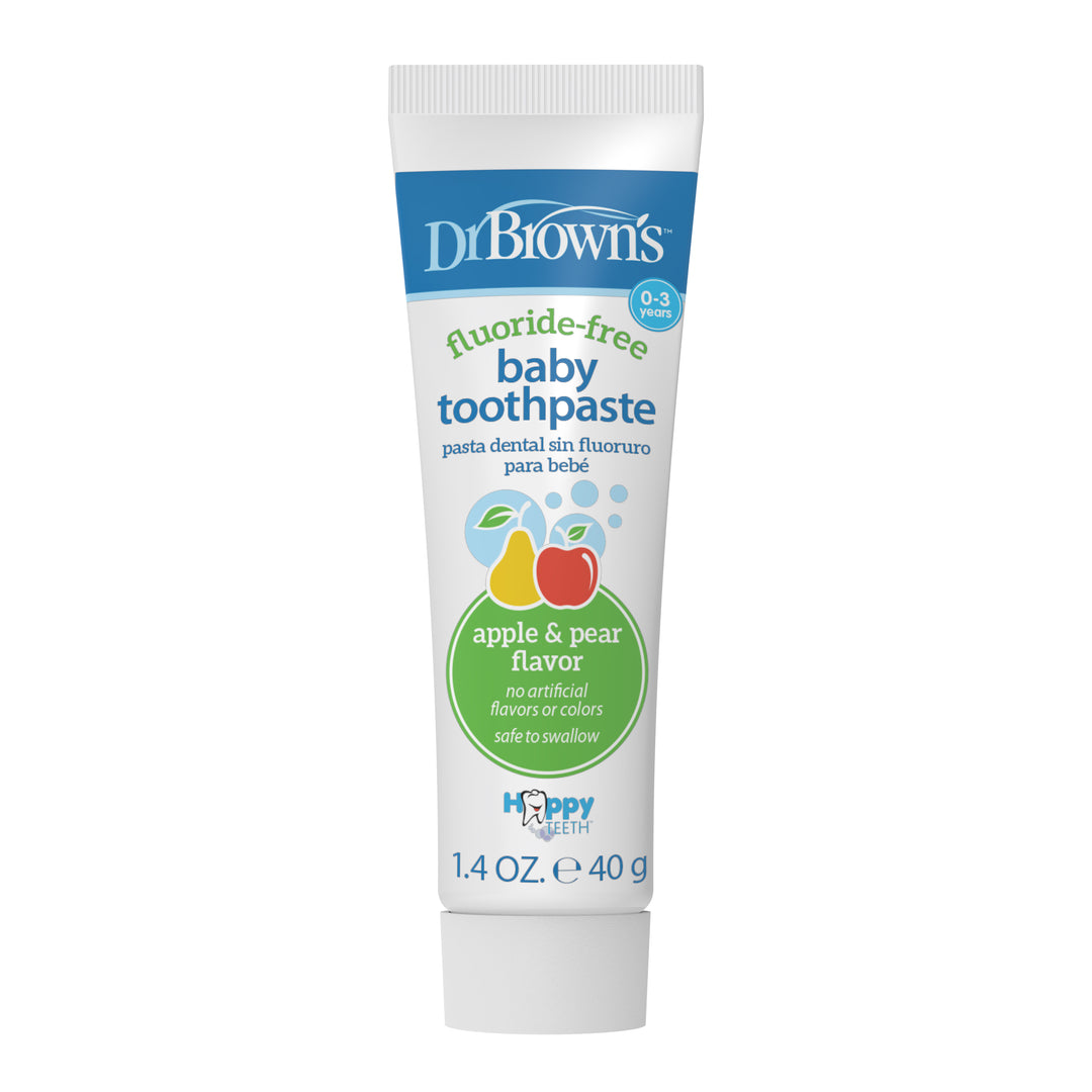 Dr. Brown's™ Fluoride-Free Baby Toothpaste in Apple Pear flavor is perfect for children aged 0-3, supporting clean teeth and dental hygiene. Free from artificial flavors or colors, it is safe if swallowed and comes in a handy 1-pack of 1.4 oz (40 g) tube.