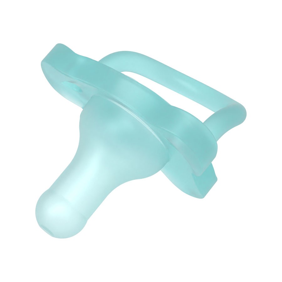 The Dr. Brown's Medical one-piece silicone LI'LPACI™ pacifier for preterm and term infants, in a translucent turquoise color with a bulbous end and handle, is depicted against a pristine white background. This BPA-free pacifier from Dr. Brown's ensures comfort and safety for your little one during non-nutritive sucking.