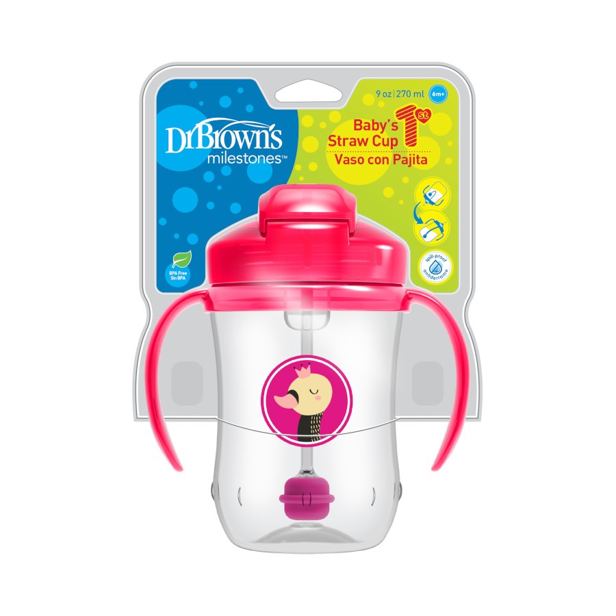 Dr. Brown's Milestones Baby's First Straw Cup Sippy Cup with Straw 6m+  9oz/270ml Coral BPA Free