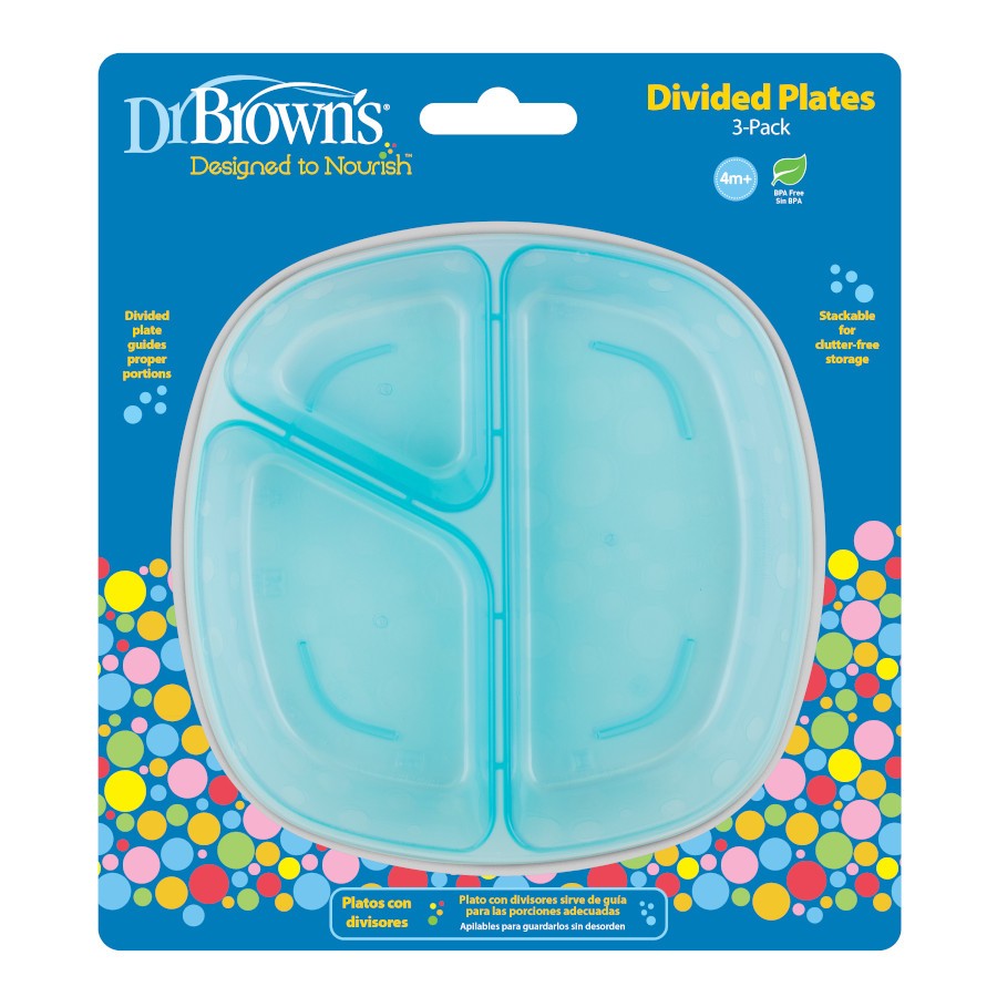 Dr. Brown's Designed to Nourish Stackable Divided Plates, 3 Pack, BPA Free,  4m+